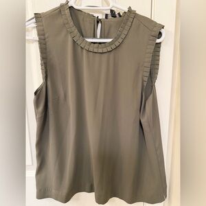J. Crew Olive Green Sleeveless Pleated Trim Shell
